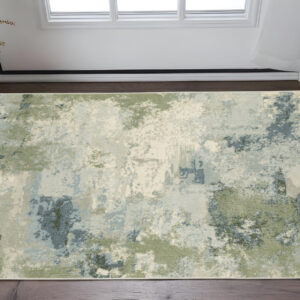 3' X 5' Blue And Green Abstract Distressed Area Rug