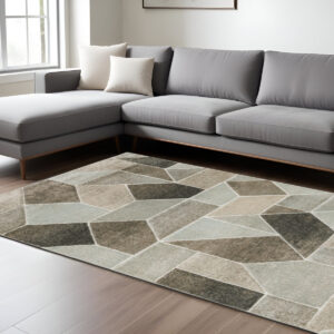 8' X 11' Gray And Ivory Geometric Area Rug