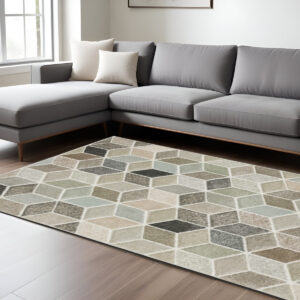 7' X 10' Ivory Gray And Charcoal Geometric Area Rug