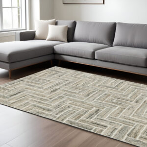 7' X 10' Ivory And Beige Geometric Area Rug