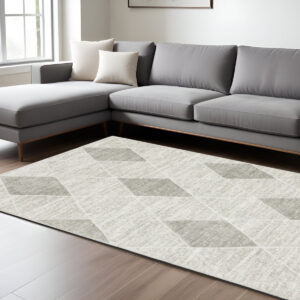 8' X 11' Gray And Ivory Geometric Area Rug