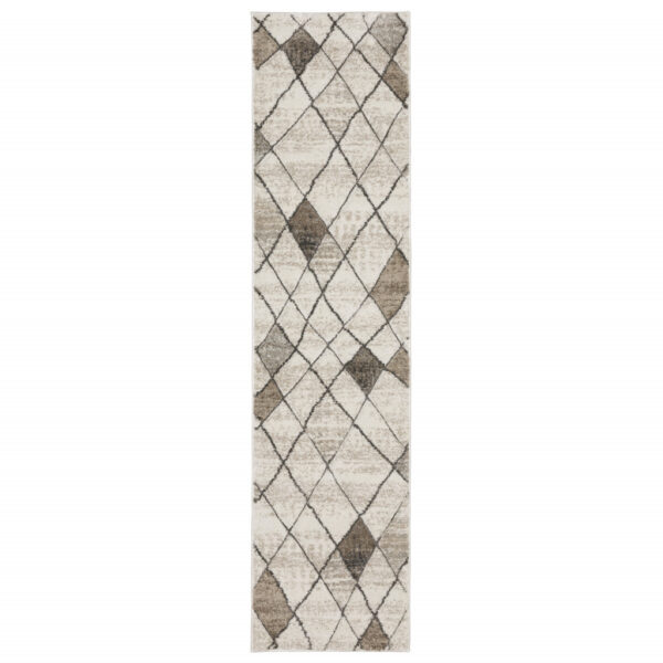 2' X 8' Beige Grey Tan And Brown Geometric Power Loom Stain Resistant Runner Rug - Image 2