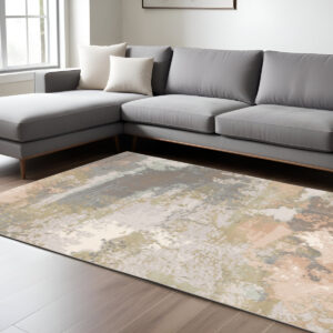 10' X 13' Pink And Cream Abstract Area Rug