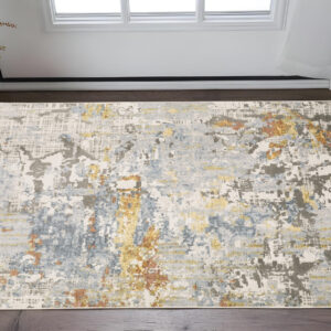 3' X 5' Beige And Blue Abstract Area Rug