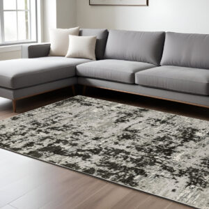 7' X 10' Gray And Black Abstract Distressed Area Rug