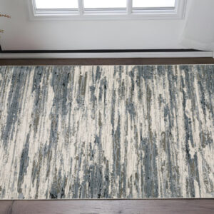 3' X 5' Blue Grey Beige And Brown Abstract Power Loom Stain Resistant Area Rug