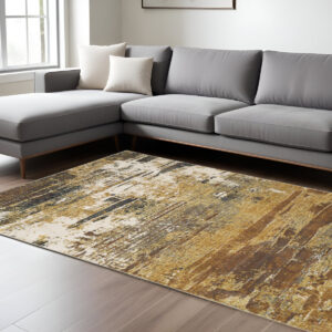 8' X 11' Gold And Beige Abstract Area Rug
