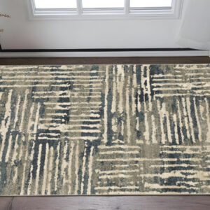 2' X 3' Blue And Beige Abstract Power Loom Stain Resistant Area Rug