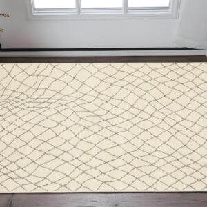 2' X 3' Ivory And Grey Geometric Power Loom Stain Resistant Area Rug