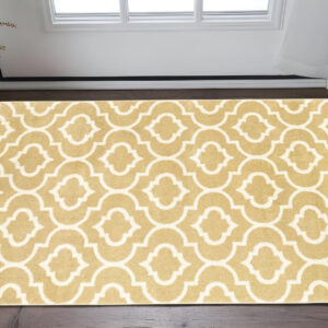 2' X 3' Gold And Ivory Geometric Power Loom Stain Resistant Area Rug