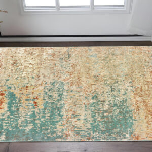 2' X 3' Foam Blue Pumpkin And Golden Yellow Abstract Power Loom Stain Resistant Area Rug