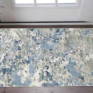 3' X 5' Grey Blue Ivory Navy Beige And Brown Abstract Power Loom Stain Resistant Area Rug