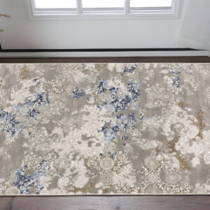 3' X 5' Grey Blue Ivory Brown And Navy Abstract Power Loom Stain Resistant Area Rug