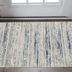 3' X 5' Blue Ivory Grey Light Blue And Brown Abstract Power Loom Stain Resistant Area Rug