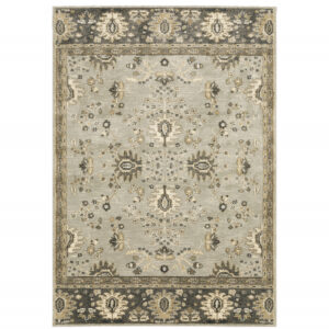 10' X 13' Grey Brown Tan And Beige Oriental Power Loom Stain Resistant Area Rug