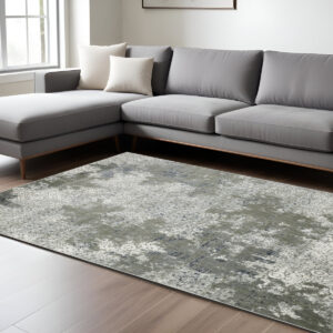 7' X 10' Beige And Gray Abstract Distressed Area Rug