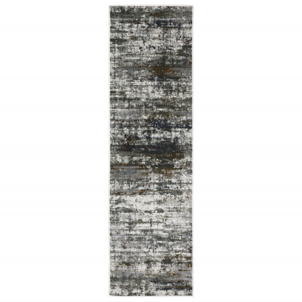 2' X 8' Ivory Charcoal Grey Blue Rust And Brown Abstract Power Loom Stain Resistant Runner Rug - Image 2
