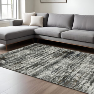 8' X 11' Charcoal And Gray Abstract Distressed Area Rug