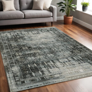 5' X 8' Charcoal And Gray Oriental Distressed Area Rug