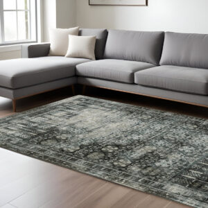 7' X 10' Charcoal And Gray Oriental Distressed Area Rug