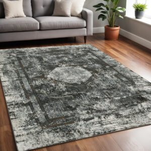 5' X 8' Charcoal And Gray Oriental Distressed Area Rug