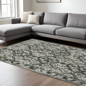 7' X 10' Charcoal And Gray Oriental Distressed Area Rug