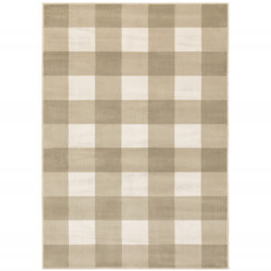8' X 10' Beige And Ivory Geometric Power Loom Stain Resistant Area Rug