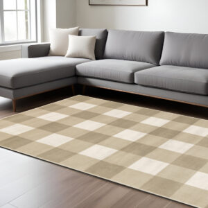 10' X 13' Beige And Ivory Geometric Distressed Area Rug