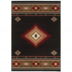 4' X 6' Black And Green Southwestern Power Loom Stain Resistant Area Rug