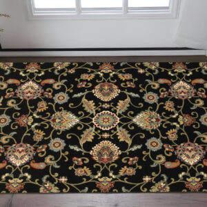 2' X 4' Green and Black Floral Power Loom Area Rug