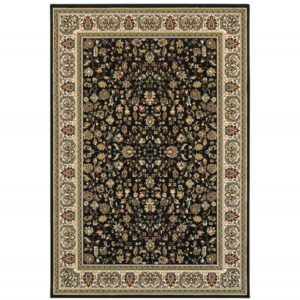 4' X 6' Black And Ivory Oriental Power Loom Stain Resistant Area Rug