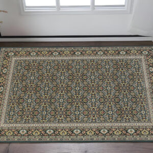 2' X 4' Navy Blue Oriental Power Loom Stain Resistant Area Rug