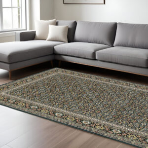 10' X 13' Navy Blue Green And Orange Oriental Area Rug