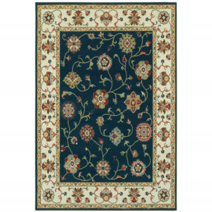 10' X 13' Navy And Ivory Oriental Power Loom Stain Resistant Area Rug