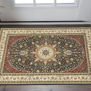 2' X 4' Navy And Ivory Oriental Power Loom Stain Resistant Area Rug