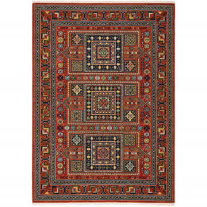 8' X 11' Red and Black Oriental Power Loom Area Rug