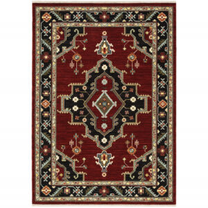 5' X 8' Red and Black Oriental Power Loom Area Rug