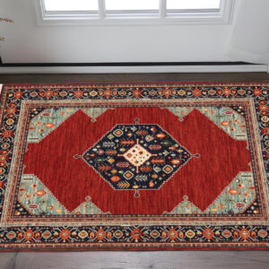 3' X 5' Blue and Red Oriental Power Loom Area Rug