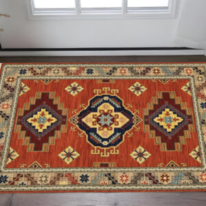 3' X 5' Red Blue and White Oriental Power Loom Area Rug