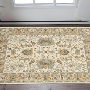 2' X 3' Gray And Ivory Oriental Power Loom Area Rug With Fringe