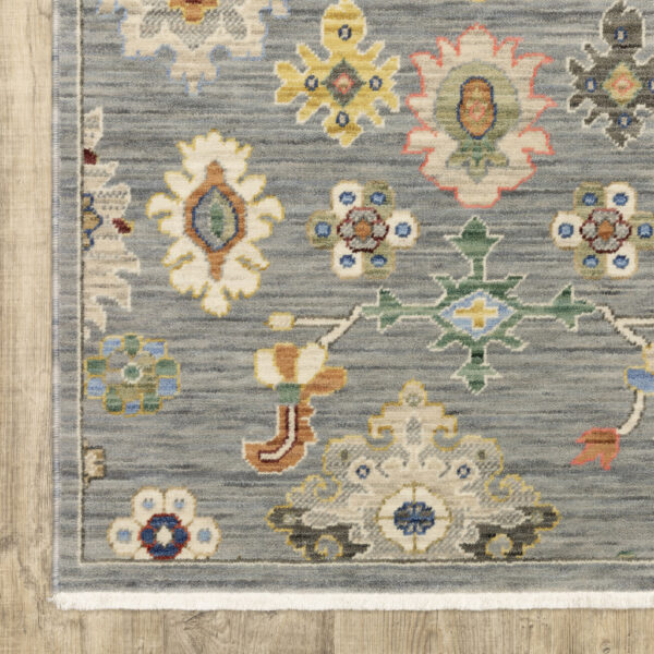 2' X 6' Grey Ivory Gold Salmon Red Blue And Green Oriental Power Loom Stain Resistant Runner Rug With Fringe - Image 2