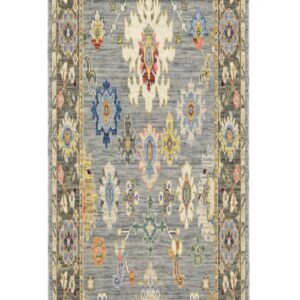 6' Blue Ivory And Red Oriental Runner Rug With Fringe