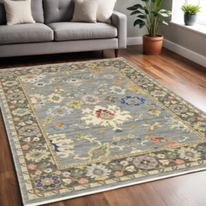 5' X 8' Blue Ivory And Red Oriental Area Rug With Fringe