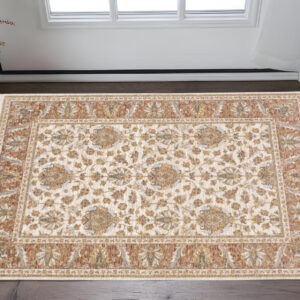 2' X 3' Rust And Ivory Oriental Power Loom Stain Resistant Area Rug With Fringe
