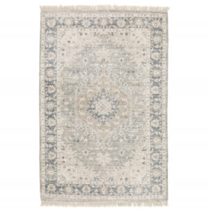 10' X 13' Beige And Grey Oriental Hand Loomed Stain Resistant Area Rug With Fringe