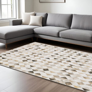 9' X 12' Beige And Gray Geometric Area Rug