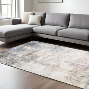 9' X 12' Blue And Beige Abstract Distressed Area Rug