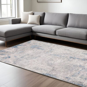 8' X 10' Blue And Gray Abstract Distressed Area Rug