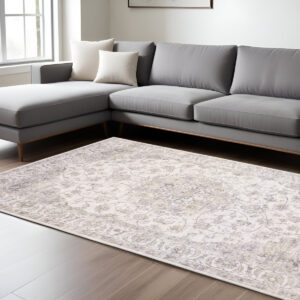 8' X 10' Beige And Gold Oriental Distressed Area Rug