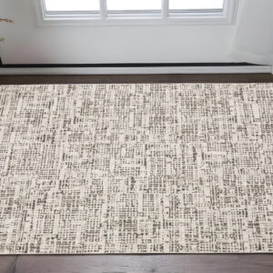 3' X 5' Ivory Grey Charcoal Brown And Beige Abstract Power Loom Stain Resistant Area Rug
